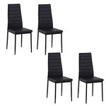 HOMCOM Modern Dining Chairs Set of 4, Upholstered PU Leather Kitchen Chairs with Channel Tufting and Metal Legs for Living Room, Dining Room, Bedroom, Black