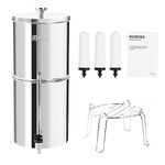 HUINING Gravity-fed Water Filter System, 2.25 Gallon Stainless Steel Countertop System with 3PCS Washable Ceramic Filter Candles, Water Level Spigot and Stand, Reduce up to 99% Chlorine and Bad Taste