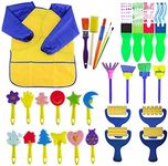 EVNEED Paint Sponges for Kids,29 pcs of Fun Paint Brushes for Toddlers.Coming with Sponge Brush, Flower Pattern Brush, Brush Set, Long Sleeve Waterproof Apron with 3 Roomy Pockets