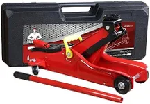 Jack Boss Hydraulic Floor Jack 2 Ton 4,400 Lbs Car Lift Portable Trolley Low Profile Jack for Cars Automotive Sedans, Plastic case, Red