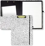 Steel Mill & Co Cute Clipboard Folio with Refillable Lined Notepad and Interior Storage Pocket, Stylish Black and White Padfolio for Work or School, Black Dots