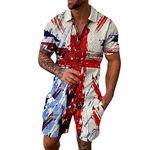 BGKKTLW Tracksuit Men Union Jack Flag Printed Short Sleeve V Neck Zip Lapel Polo Shirts and Comfy Shorts Set Two Piece Outfits