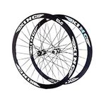 700C Bicycle Wheel Set 40mm Road Bike Wheelset Disc Brake Double Wall Rims Bike Wheelset Quick Release Aluminum Alloy Clincher Wheelset Fit 8 9 10 11 Speed (Color : Black, Size : 700C)