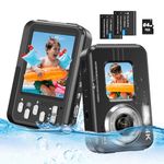 4K Waterproof Camera Underwater Camera Snorkeling 11FT with 64GB Card Dual Screens Selfie 48MP Autofocus 16X Zoom Compact Digital Camera Waterproof with 2 Batteries(Black)