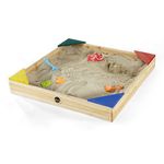 Plum Play Kids Junior Wooden Garden Sandpit Sandbox with Cover and Liner for protection- Colourful corner seating - 90 x 90 x 12 cm - Pre Drilled holes - 18 months plus