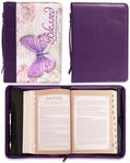 Purple Botanic Butterfly Blessings Fashion Bible Cover | Blessed Jeremiah 17:7 | Bible Case Book Cover, Large