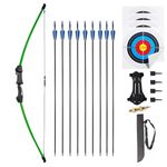 Mxessua 45" Youth Bow and Arrows Set for Kids 8-12 Teens Recurve Archery Beginner Gift Longbow Kit, Outdoor Hunting Play Gift Toys, 9 Arrows, 4 Target Face for Backyard Game Age 12-14 14-16 (Green)