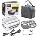 NICEPRO Heated Bento Box Electric Lunch Box Portable Food Warmer Heating Lunch Box Lunch Heater for Car&work Leak Proof 12V 24V110V 3 Grid Plate Removable Container for Adults with Carry Bag (White)