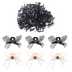 Swpeet 266Pcs Bow Hair Claw Assmorments Set, 2 Styles Acrylic Bow Hair Clips and 260Pcs Mini Rubber Bands Elastic Hair Bands, Double-sided Gauze Bow Hairpins with Rhinestone for Women Girls Children