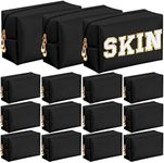 15 Pieces Preppy Makeup Bag PU Leather Makeup Bag Bulk Waterproof Zipper Pouch Travel Toiletry Makeup Pouch Cosmetic Pouch Purse Organizer Cute Pouches for Organization for Women Girl (Black)