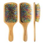 INSIME Bamboo Wooden hair brush for women, girls & kids | Rainbow Colorful Bristle kids comb Cute hair brush for girls | Detangling Wavy bristle wood hair brush | Paddle Hairbrush for All hair types (Large size)