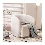 INMOZATA Swivel Tub Chair Teddy Fabric Accent Armchair Upholstered Barrel Chair with 360°Swivel Base for Living Room Office Reception (White)