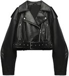 LY VAREY LIN Women Faux Leather Cropped Jacket Lapel Zipper Biker Short Coat with Belt