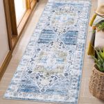 GarveeHome Area Rug 2x8 Washable Rug Runner Rug Hallway Indoor Vintage Rug Stain Resistant Carpet Lightweight Rugs for Kitchen Entryway with Non Slip Backing, Blue Multi