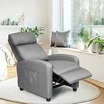 COSTWAY Recliner Armchair with Reclining Function and Adjustable Leg Rest, Upholstered Padded Single Sofa Seat, Home Office Living Room Lounge Chairs for Reading Resting Sleeping (Grey)