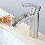 Leekayer Waterfall Basin Sink Mixer Tap Brushed Nickel Modern Single Hanlde Lever Bathroom Sink Taps One Hole Mount Lavatory