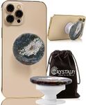 Grips by CRYSTALFY Moss Agate Natural Edge Genuine Crystal Phone Grip & Phone Stand Authentic Natural Gemstone Swappable Top, Expandable Collapsible Holder for Smartphones and Tablets