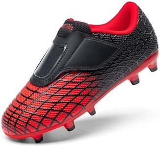 DREAM PAIRS Boys Girls Soccer Cleats Firm Ground Kids Youth Athletic Outdoor Football Shoes,Size 5 Big Kid,Red/Black,KKUMSO2510