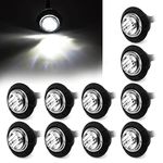 " Purishion 10x 3/4"" Round LED Clearence Light Front Rear Side Marker Indicators Light for Truck Car Bus Trailer Van Caravan Boat, Taillight Brake Stop Lamp (12V, White)