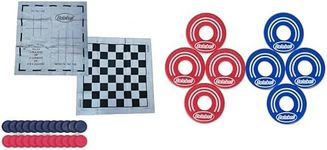 Outdoor Giant Board Games Bundle: Tic Tac Toe, Jumbo Checkers, Giant 4 in a Row | Reversible Rug | Washer Toss Game with Replacement Washers | Lawn & Yard Games for Adults, Family, Kids