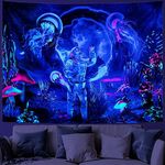 MitoGadget Blacklight Astronaut Tapestry for Bedroom Aesthetic, Trippy Tapestry UV Reactive Jellyfish Tapestry Underwater World Tapestries Wall Hanging Decor, 59.1ʺ x 51.2ʺ