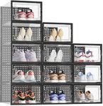 HOMIDEC Shoe Storage Box,12 pcs Stackable Shoe Boxes Clear Plastic Shoe Organizer Shoe Containers with Lids for Women/Men Fit UK 9.5 Black