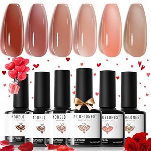 Modelones Icy Jelly Gel Nail Polish Set - 6 Colors Transparent Colors Jelly Milky White Peach Including Red Pink Nude Gel Polish Kit