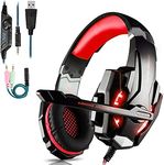 FUNINGEEK Gaming Headset for PS5 PS4, G9000 Wired Over-Ear Noise Cancelling Headphones with LED, Surround Sound, 3.5mm Jack, Mic, Compatible for Xbox One/Nintendo Switch/PC/Mac, Blue (red)