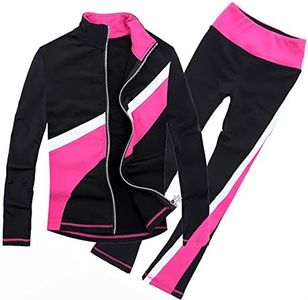 LIUHUO Ice Figure Skating Pants Jacket Girls Pink Black Fleece Leggings Stretchy Trousers Training Outfits
