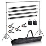 Duramex (TM) Photography 10' Wide x 7' FT High Background Stand with 4 Clips, 2 Sand Bags and Carrying Bag for Backdrop Muslin Paper with Two Stands, Metal Crossbar in 4 Sections for Photo Video