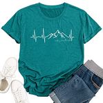 MEESHEEP Women Mountain Adventure Shirt Workout Hiking Graphic Tshirt Camping Short Sleeve Athletic Tee Tops Cyan