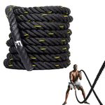 Fit Fusion® PolyPropelene Battle Rope for Gym, Battle Rope for Home, Heavy Battle Rope, 1.5 Inches Diameter (40 FT, Black-Yellow)