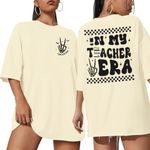 UNIQUEONE Oversized Teacher Shirts Women Printed Graphic Tee Funny Teacher Life Clothes Teacher Gift Short Sleeve Tops