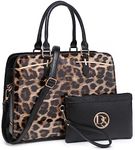 Dasein Women Satchel Handbags Shoulder Purses Totes Top Handle Work Bags with 3 Compartments (Leopard)