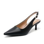 AMOJI Women Low Kitten Heel Slingback Pump Closed Pointed Toe Heeled Sandals Party Wedding Dress Shoes Black Size 7.5 Women