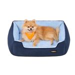 Feandrea Dog Bed, Linen-Look Pet Bed, Dog Sofa Bed with Raised Edges, Non-Slip Bottom, Removable Washable Cover, M, for Small Dogs, 70 x 55 x 21 cm, Pale Blue PGW010Q01