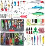 EXAURAFELIS 79pcs Fishing Lures Baits Tackle Including Crankbaits Metal Spoons Plastic Worms Jigs Topwater Lures Tackle Box Fishing Gear Lures Kit Set