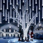PEMOTech Christmas Lights Outdoor,16 Tubes 40cm 576 Led Meteor Shower Lights, Waterproof Christmas Decorations Icicle Light for Xmas Tree Halloween Party, Ul Plug,Cool White