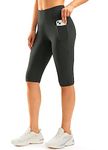 SANTINY Women's Knee Length Capri Leggings with Pockets High Waisted Workout Exercise Yoga Capris Pants for Women, Dark Grey, Medium