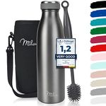 Milu Stainless Steel Drinking Bottle 500ml - Thermo Bottle, Insulated Water Bottle, Leak Proof Insulated Bottle Double Walled, Carbonated - incl. Cleaning Brush (Grey, 500ml)