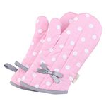 Neoviva Cotton Twill Quilted Oven Mitt for Child, Set of 2, Polka Dots Pink