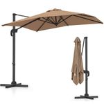 TANGZON Cantilever Garden Parasol, Heavy Duty Offset Patio Umbrella with Crank Handle, Cross Base & 360° Rotation, Outdoor Square Hanging Sun Shade, 2.5M, Coffee