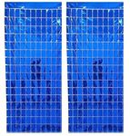 AMFIN® (Pack of 2) Square Foil Curtains for Birthday Decoration Photo Booth Props Backdrop Baby Shower Bachelorette Party Decoration - Blue