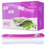 ENVIRONEX 40pcs Slider Freezer Bags One Gallon (4.55L) - Reusable Ziplock Bags for Food Storage, Snacks, Fruits, Veggies - Airtight, Expandable Bottom