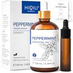 HIQILI Peppermint Essential Oil 100ml, Pure Peppermint Oil for Spray, Diffuser, Hair, Skin, Includes 10ml Travel Bottle