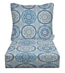 RSH DECOR: Deep Seating Cushion with Pillow Back | 24” x 27” Seat | All-Weather Spun Fabric | Water and Fade-Resistant | Outdoor Chair Cushion Set for Patio Furniture | Blue Wheel Indigo