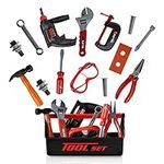 Playkidiz Tool Box for Kids 22-Piece Boys & Girls Construction Toy Playset w/Carry Chest, Push Button Power Drill, Hammer, Wrench, Pliers, Saw & Other Realistic Tools - Kids Tool Set - Age 3+