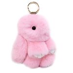 Artificial Rabbit Fur Plush Fluffy Pom pom Key Ring Soft Cute Fashion Bunny Keychain for Women Girls,light pink