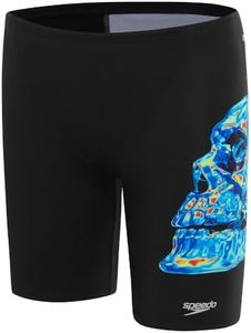 Speedo Boy's Skull Print V-Cut Jammer, Black/Picton Blue/True Cobalt/Harlequin Green, 9-10 Years