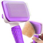ACE2ACE Dog Brush, Cat Brush, Pet Brush for Long and Short Hair, Pet Grooming Brush, Self-cleaning Slicker Brush Clean Pet Hair from Brush with One Button, Purple